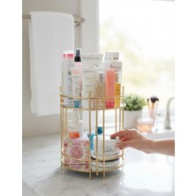 Feyza Design Iki Katlı Aynalı Takı ve Makyaj Organizeri, Gold Renkli, Şık ve Kullanışlı