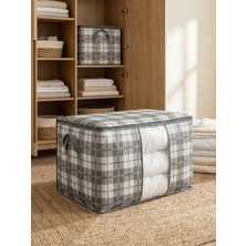 Nacarev Büyük Boy Pencereli Kare Desenli Ekose Gri Yastık Yorgan Düzenleyici Hurç 75X40X40 cm