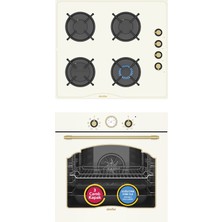 Simfer 9 Fonksiyon Retro Bej 2'li Ankastre Set (Fırın + Ocak)