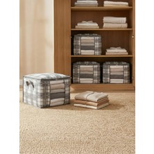 Nacarev 4 Adet Orta Boy Pencereli Kare Desenli Ekose Gri Kazak Pike Battaniye Düzenleyici Hurç Seti 45X40X30 cm