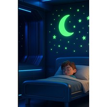 Artikel 36 Adet Fosforlu Mini Yıldız, Büyük Yıldız ve Ay Yeşil Karanlıkta Parlar Duvar ve Tavan Çocuk Odası Süs Sticker