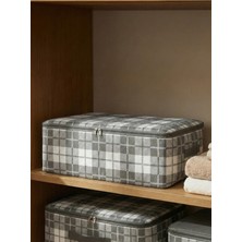 Nacarev Büyük Boy Kare Desenli Ekose Gri Baza Altı Düzenleyici Yastık Yorgan Kıyafet Hurcu 60X40X20 cm