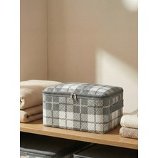 Nacarev Küçük Boy Kare Desenli Ekose Gri Baza Altı Valiz Bavul Içi Düzenleyici Hurç 30X20X15 cm