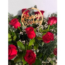Artikel Gold Yuvarlak Çerçeveli Happy Birthday Yazılı Ayna Pleksi Pasta Üstü & Doğum Günü Partisi & Pleksi Pasta Süsü