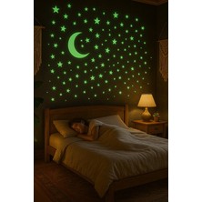 Artikel 100 Adet Fosforlu Mini Yıldız ve Ay Yeşil Karanlıkta Parlar Duvar ve Tavan Çocuk Odası Süs Sticker