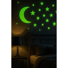 Artikel 24 Adet Fosforlu Mini Yıldız, Büyük Yıldız Yeşil Karanlıkta Parlar Duvar ve Tavan Çocuk Odası Süs Sticker