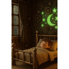Artikel 100 Adet Fosforlu Mini Yıldız, Büyük Yıldız Yeşil Karanlıkta Parlar Duvar ve Tavan Çocuk Odası Süs Sticker