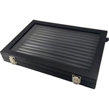 Feyza Design Şık Siyah Deri Rulo Yüzük ve Takı Tablası, Cam Kapaklı