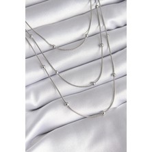 Nuvigo 316L Çelik Gümüş Renk 3'lü Topçuk Detay Kadın Kolye - TJ-BKO8313