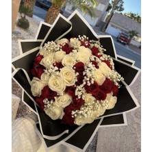 Weloveis Siyah Zemin - Beyaz Çerçeve Çiçek Buket Kağıdı - 55X55CM - 20 Sayfa