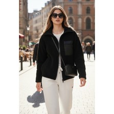 Lela Regular Fit Klasik Yaka Göğüs Cep Detaylı Peluş Hırka Polar Bayan Polar 5866437