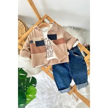 Miniğimin Cicileri Renk Bloklu Gömlekli Bebek Çocuk Kot Takım - Kahve