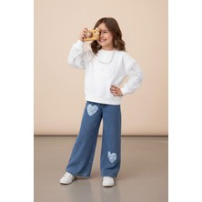 Miniğimin Cicileri Kalp Tül  Detaylı Kız Çocuk Kotlu Takım - Beyaz