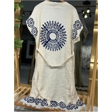 Befera Design Müslin Kimono %100 Pamuklu Etnik Baskılı Desenli Bornoz Kaftan Sabahlık