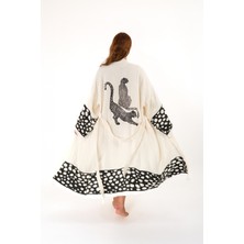 Befera Design Müslin Kimono %100 Pamuklu Leopar Baskılı Desenli Bornoz Kaftan Sabahlık