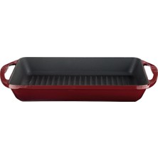 Lava Döküm Dikdörtgen Izgara Tavası Döküm Demir Yekpare Çift Kulplu Ölçü 22X32CM.-BORDO