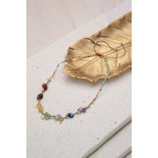 Doğal Taşlı Çakra Kolye, 925 Ayar Gümüş ve Makrome Örgü Tasarımı