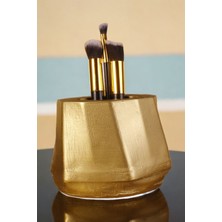 Feyza Design Şık Altın Renk Makyaj Organizeri ve Fırça Tutucu Seti