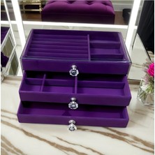 Feyza Design Mor Şeffaf 3 Çekmeceli Takı Kutusu, Şık ve Pratik Saklama Çözümü