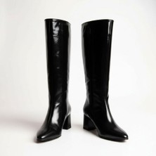 Ne&Ve Shoes Kırışık Rugan Sivri Burun Diz Altı Kadın Çizme