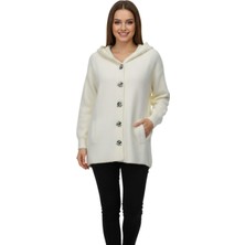 Lavella Kadın Kapüşonlu Spor Düğmeli Triko Sakallı Hırka BGL-ST05073