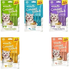 Royalist Creamy Snack Kedi Ödül Maması 5’li Paket Tavuk & Deniz Tarağı Tüm Yaş Grupları İçin Türkiye Menşeli