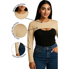 Mirach Likralı Sıfır Yaka Boyunluklu Kolluk Penye Pamuk Uzun Kollu Tesettür Bodysuit Kolluk Esnek