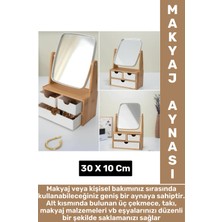 Feyza Design Şık 3 Çekmeceli Ahşap Makyaj ve Takı Organizer, Ayarlanabilir Aynalı