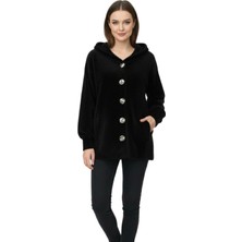 Lavella Kadın Kapüşonlu Spor Düğmeli Triko Sakallı Hırka BGL-ST05073