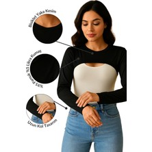 Mirach Likralı Sıfır Yaka Boyunluklu Kolluk Penye Pamuk Uzun Kollu Tesettür Bodysuit Kolluk Esnek