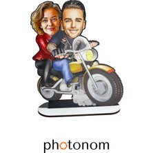 Photonom Motorcu Çift Sevgili Karikatür Mdf Biblo