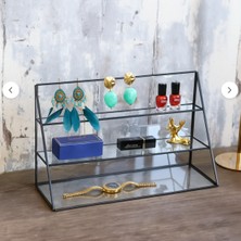 Feyza Design Şık 3 Katlı Modern Takı Standı, Cam ve Siyah Çerçeve, Dekoratif Organizer