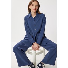 Happiness İstanbul Oversize Modal Gömlek Pantolon Takım LBY0030 Lacivert