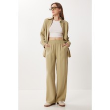 Happiness İstanbul Oversize Modal Gömlek Pantolon Takım LBY0030 Zeytin Yeşili