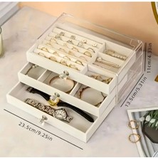 Feyza Design Krem Renk Akrilik 3 Çekmeceli Takı Kutusu, Şık ve Kullanışlı Tasarım