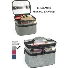Feyza Design Gri Seyahat Makyaj Çantası, Çift Bölmeli Organizer ve Aksesuar Saklama