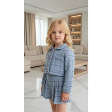 Ugly Duck 05-14 Yaş Şanel Kumaş Düğmeli Ceket Etek Ikili Takım - Mavi