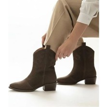 Ne&Ve Shoes Kahve Süet Deri Kadın Western Bot