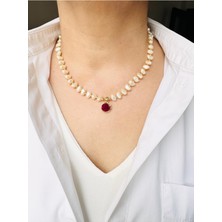 Kadife Gül Inci Kolye, 45 Cm, Şık ve Zarif Tasarım