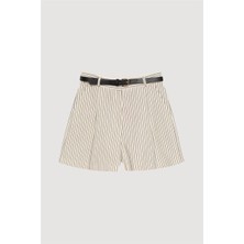 Şort Çizgili Kemerli Quzu