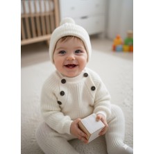 Bes Trend Çocuk Triko Selanık Örme Şapkalı Kışlık Özel Düğmeli Şapkalı 3 Lü Takım