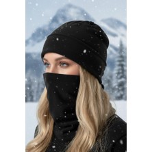 Single Sword 2 li set Unisex Kışlık Polar Boyunluk & Bere Olan Çok Amaçlı Soğuk Hava Korumasıı 0//SİYAH