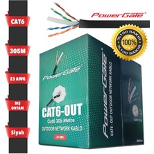 POWERGATE CAT6-OUT-COPPER, Outdoor (Dış Mekan), Polietilen, 23AWG 0.57mm, Utp, Cat6, %100 Bakır Kablo, 305m, Siyah