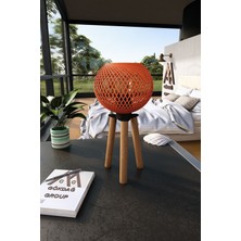 Feyza Design Turuncu Ahşap Üç Ayaklı Tripod Abajur, Şık ve Sıcak Atmosfer Yaratır