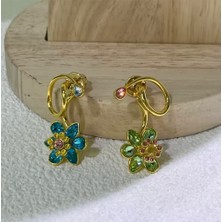 Toz Vintage Adelora Çiçek Desenli Kristal Vintage Retro Küpe