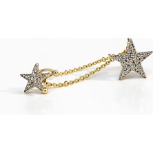 Toz Vintage Brunora Gold Zincir Detaylı Çift Yıldız Taşlı Vintage Retro  Küpe