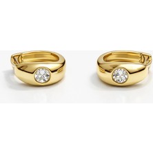 Toz Vintage Aveline Minimal Modern Tek Taş Detaylı Gold Huggie Vintage Retro Küpe