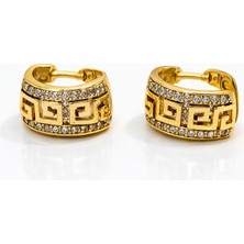 Toz Vintage Caro Gold Renk Grek Motifli Taşlı Vintage Retro Küpe