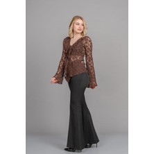 MissVina Volan Yaka Önden Düğmeli Premium Tül Bluz Hırka 70048