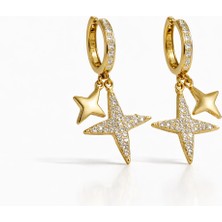 Toz Vintage Belora Taşlı Yıldız Figürlü Gold Halka Vintage Retro Küpe